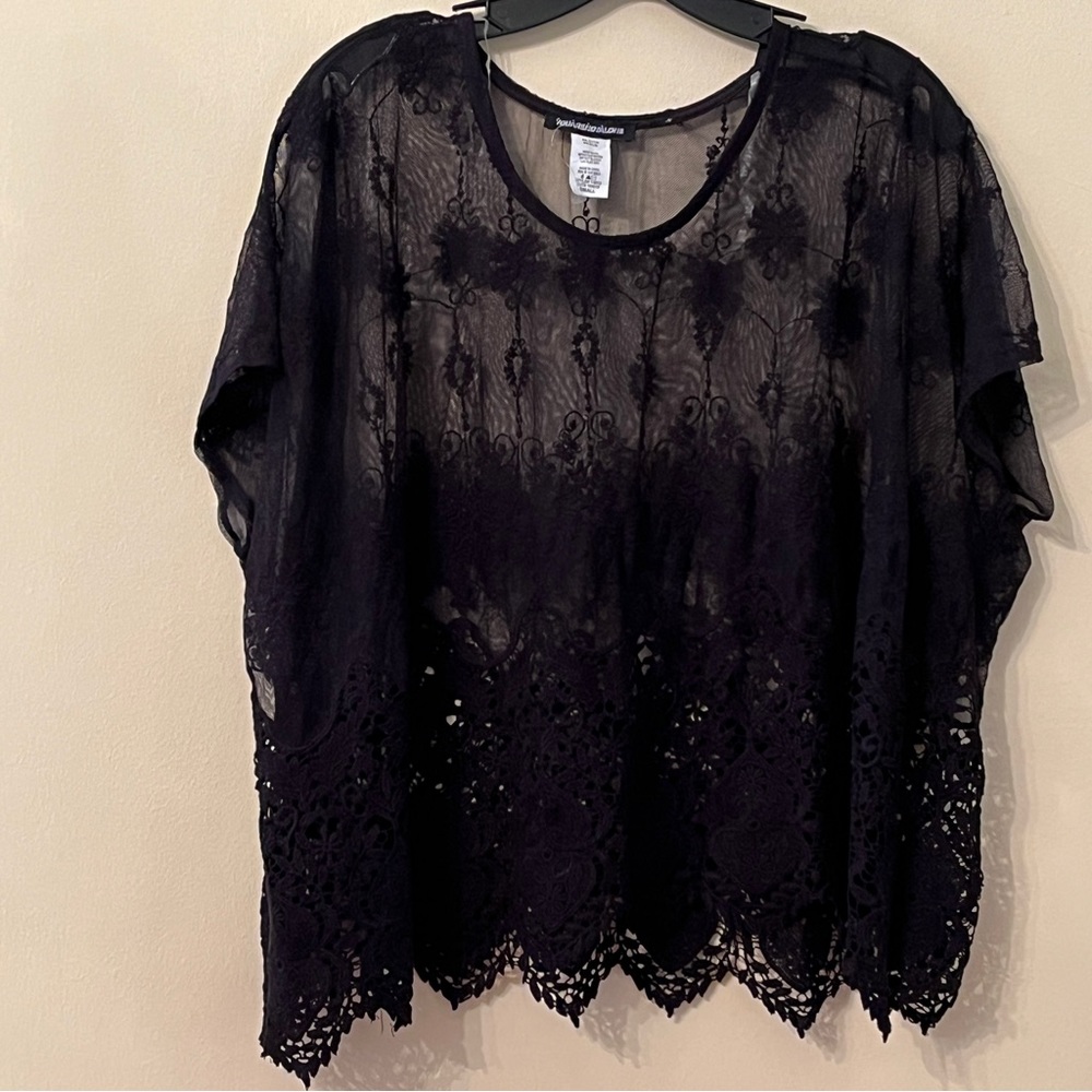 You Are Not Alone Sheer Mesh Lace Top Sexy Scallop Trim Blouse